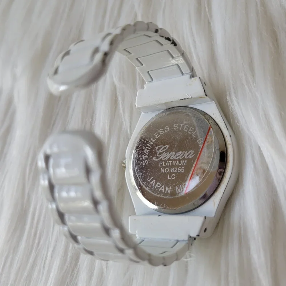 Geneva Platinum Brand White Cuff Bracelet Watch
